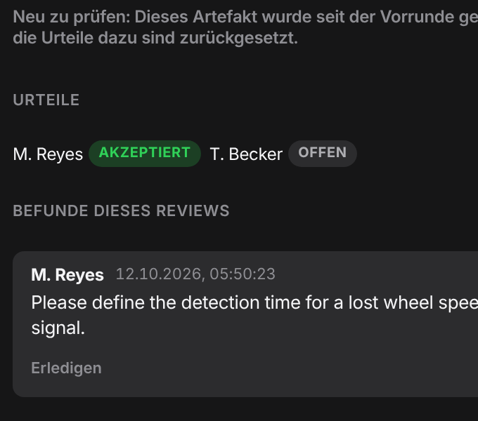 Ein Review in der zweiten Runde: Urteile je Anforderung und Reviewer, eine Anforderung erneut zu beurteilen.